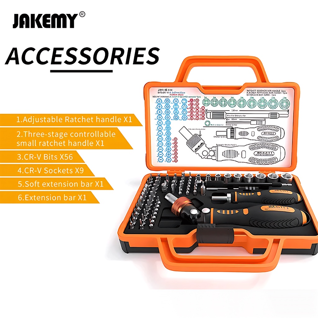 Jakemy 69in1 Obeng Set Hp Torx Triangle Phillips Kunci Sok Screwdriver Set Original JM-6111