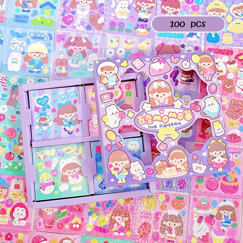 

SK22 NEW Set sticker dengan kotak isi 100 lembar warna cute