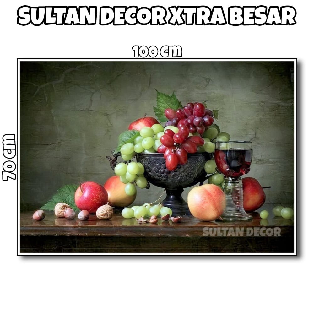 LUKISAN POSTER CETAK BUAH DAN SAYUR 3D XTRA BESAR UKURAN 100X50CM 100X70CM 150X100CM 200X100CM 250X1