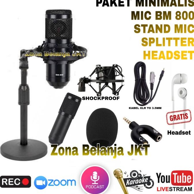 Paket Minimalis Mic BM800 BM 800 Condenser Recording Stand Mic Meja