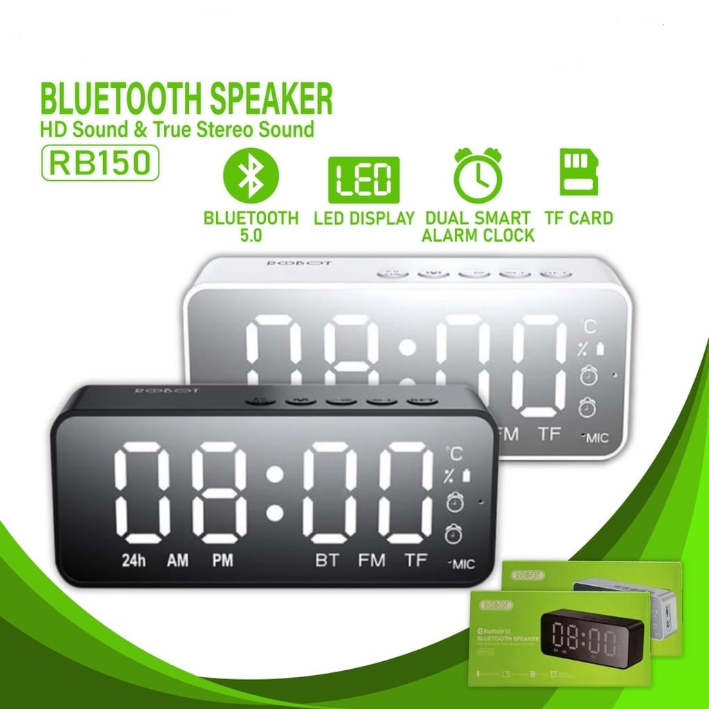 SPEAKER BLUETOOTH ROBOT RB150 LED ALARM CLOCK BOX MUSIC ROBOT BLUETOOTH RB150