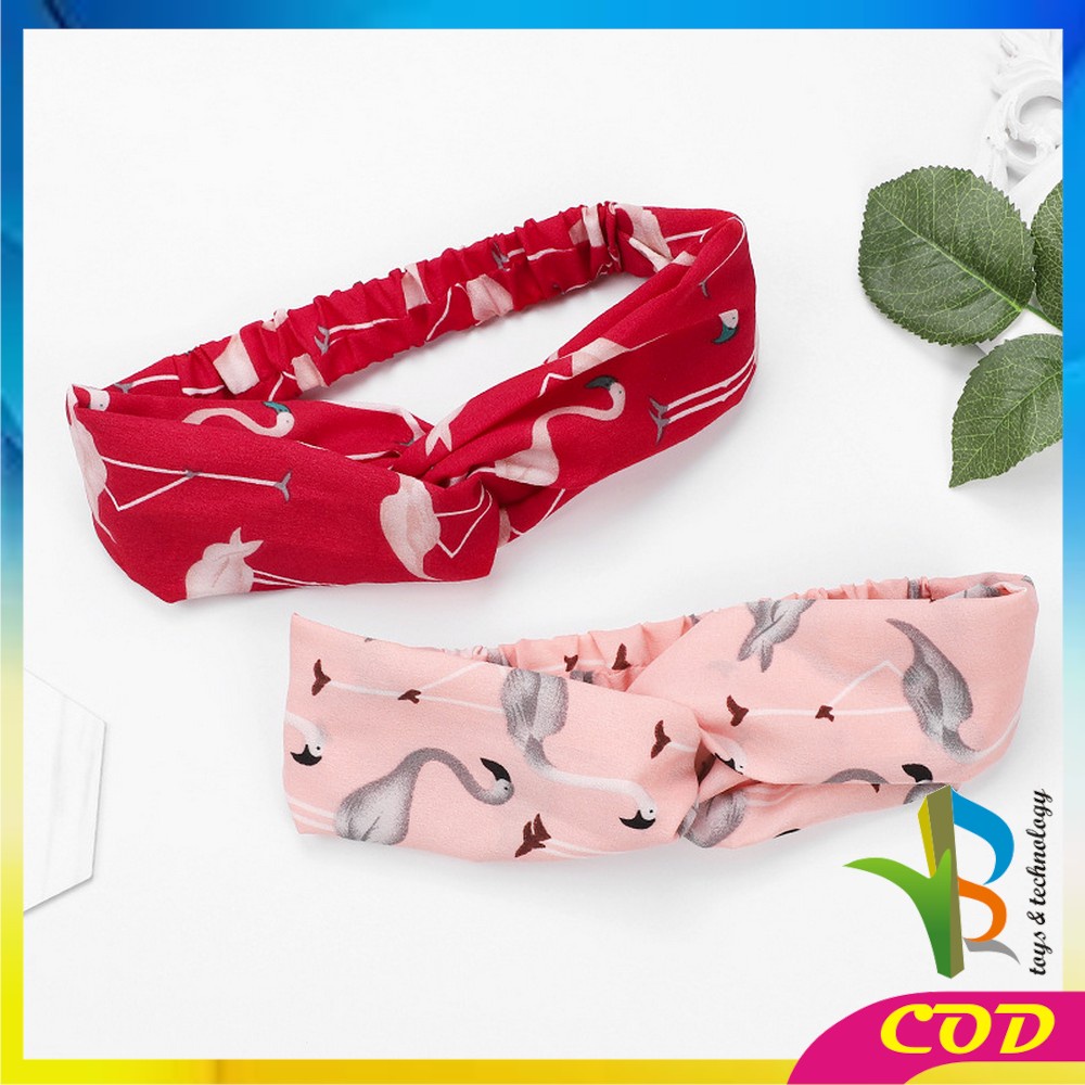 RB-C66 Bandana Kain Turban Simpul Wanita Bando Korea Motif Flamingo Animal / Bendo Karet Karakter Hewan Korean Style Import