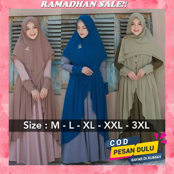 Denna - Dress Wanita Dewasa Lengan Panjang / Gamis Wanita Busana Muslim Motif Polos Gamis Syari Jumb