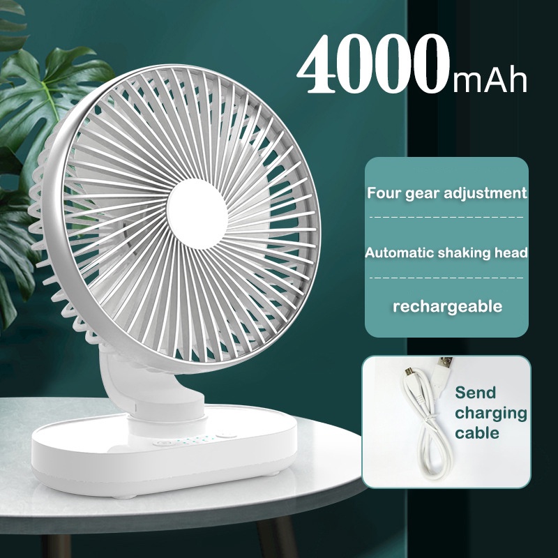 Kipas angin mini baru bisu USB Rechargeable Desk Fan dapat memutar gemetar kepala kantor siswa rumah asrama Kipas Angin Meja Portable/kipas angin listrik