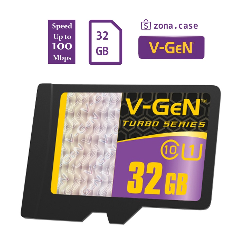 Vgen Micro SD Memory V-Gen 32 GB Turbo Series 100 mbps Class 10