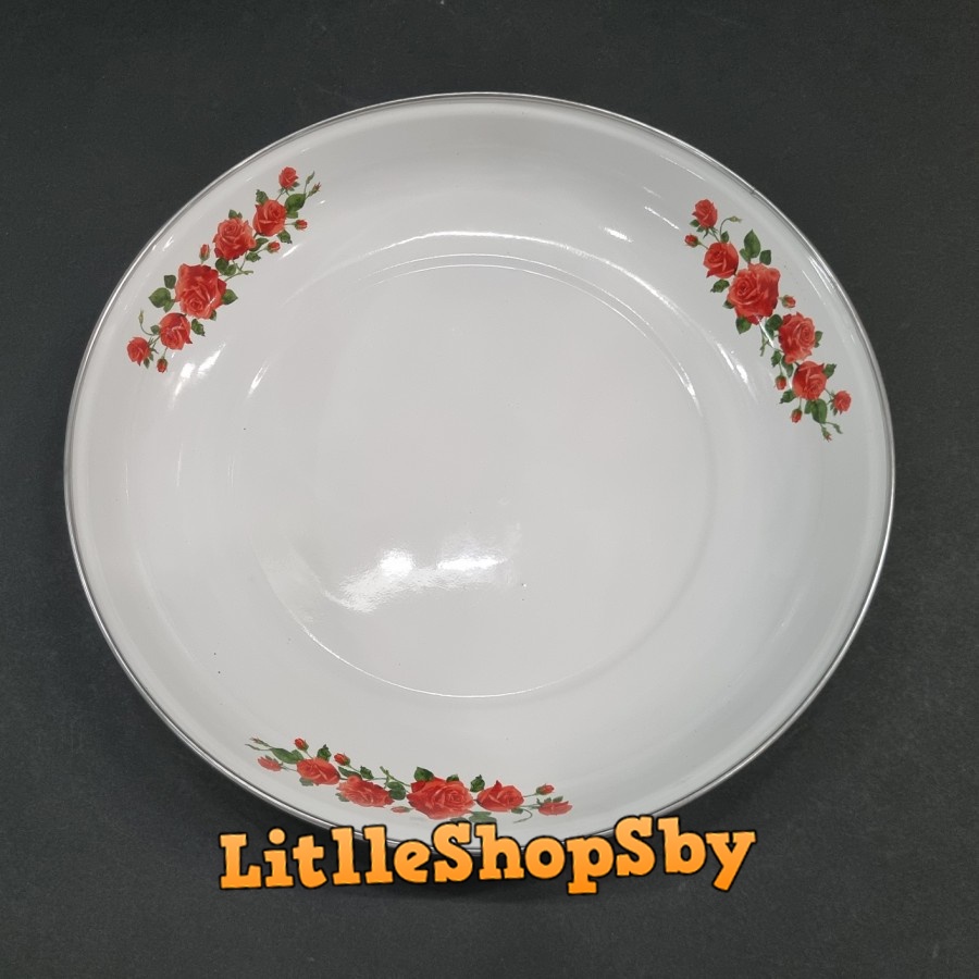 Piring Cekung Enamel 25cm motif bunga mawar
