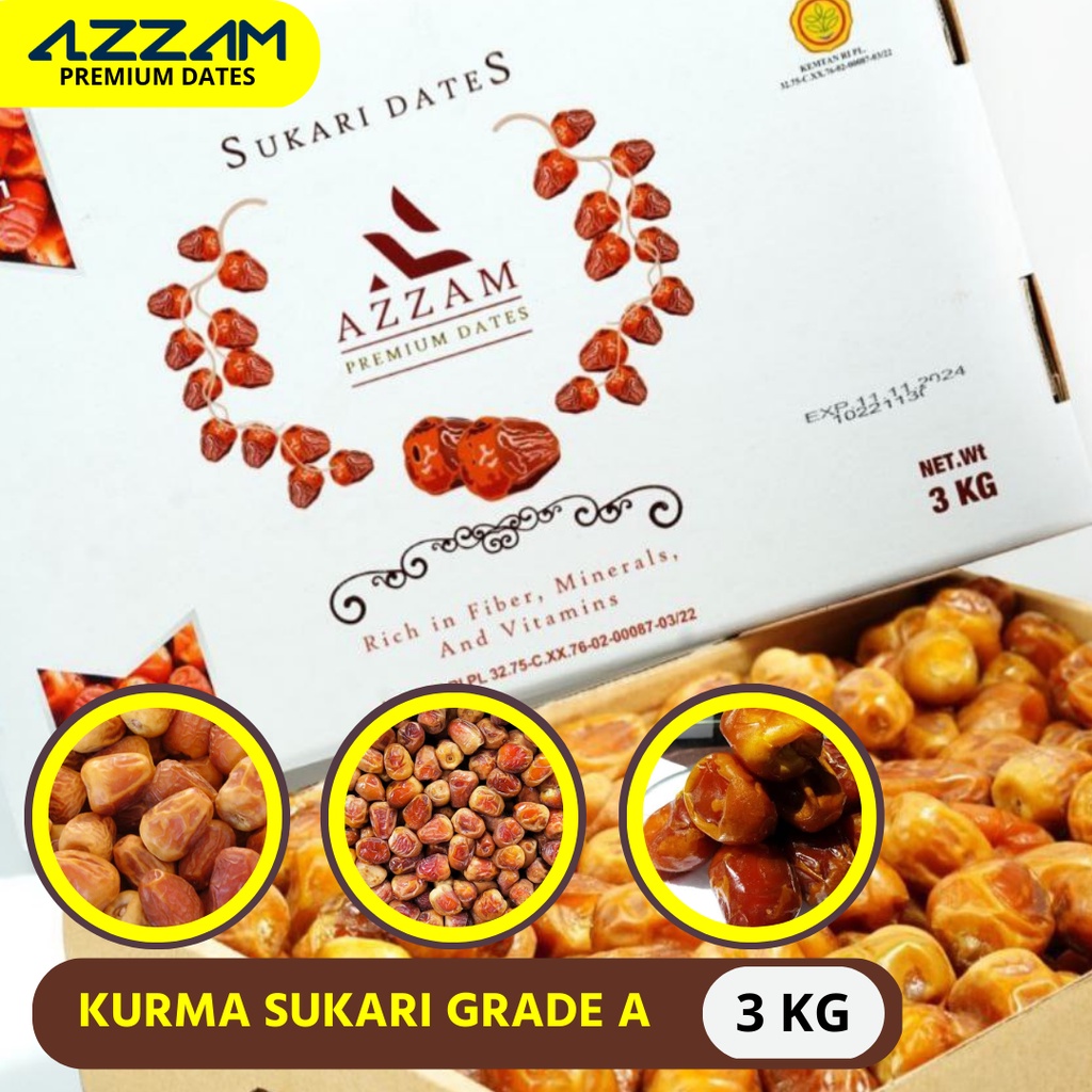 

Kurma Sukari Basah 3kg Kurma Sukari Azzam Premium Dates Grade A