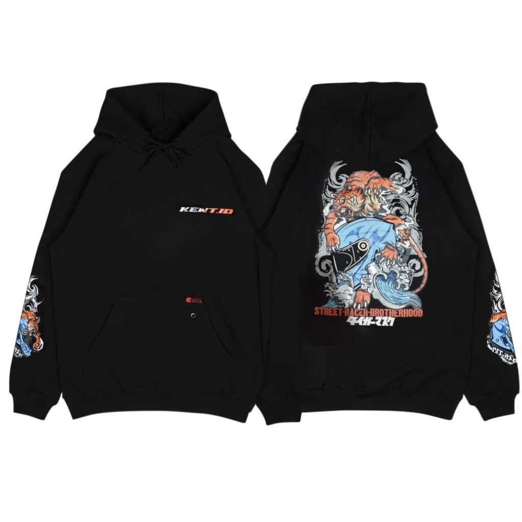 Kent Jaket Sweater Hoodie Hitam Unisex Series Kent Tiger Helmet