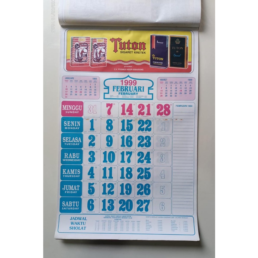 Kalender Lawas Tahun 1999 Tuton