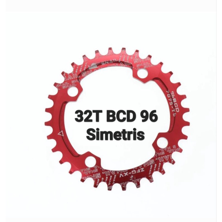 Snail Chainring 32T BCD 96 Simetris Chain ring Crank Arm Sepeda Merah