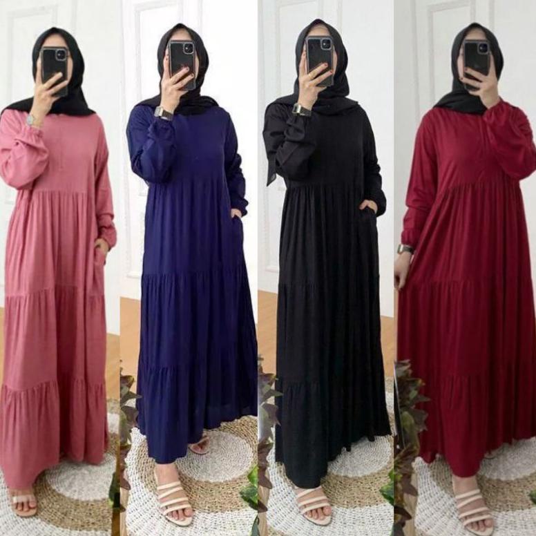 READY STOCK Gamis basic rayon basika gamis canda susun umpak rayon warna merah bata teracota Wardah 