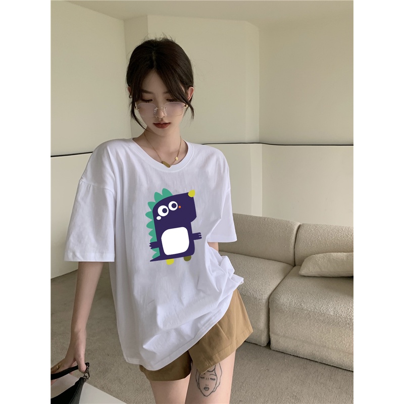 XIAOZHAINV Kaos Atasan Wanita Cute Cartoon Animal Pattern Lengan Pendek A0216