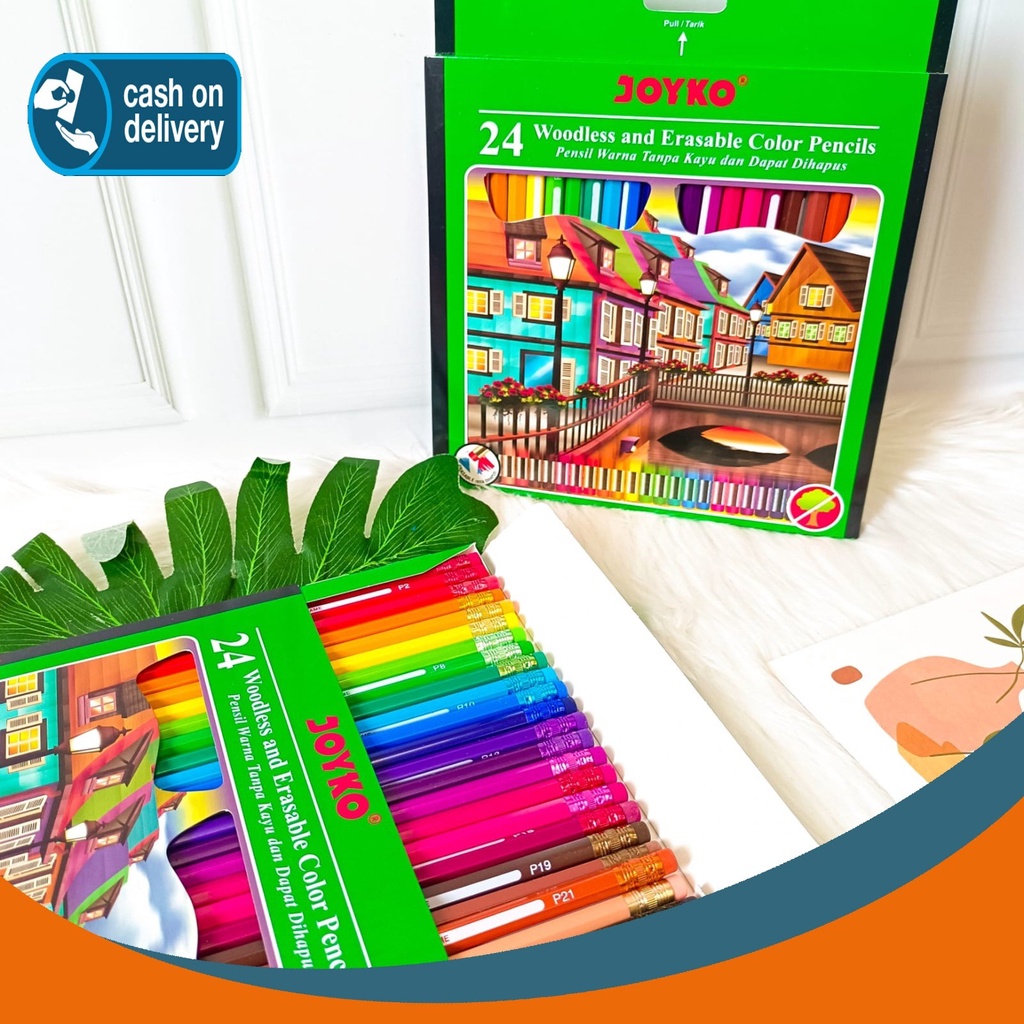

24 PENSIL WARNA JOYKO BISA DIHAPUS ADA HAPUSAN WOODLESS AND ERASABLE COLOR PENCILS CP-115 ALAT TULIS WARNA WARNI MURAH COD