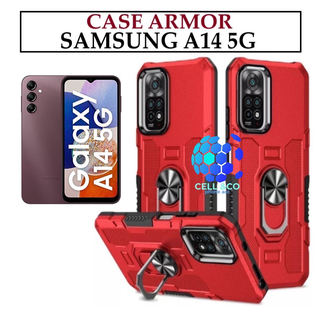 Case Armor New SAMSUNG A14 5G Iring Cincin Magnetic Kesing Hp Protect kamera Premium Hard Case Standing Robot Pelindung Kamera