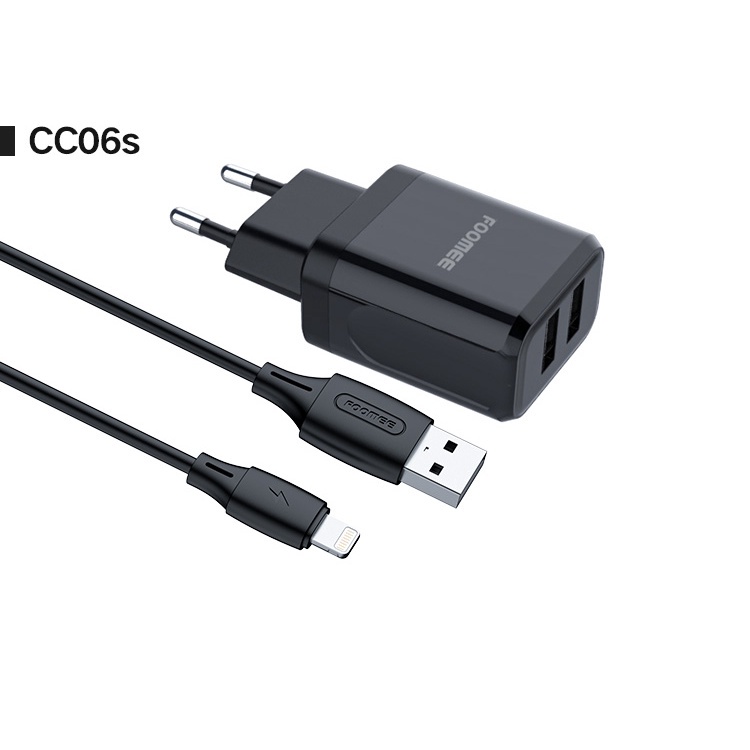 Charger Foomee  CC06s 2.1A Dual Port Travel Charger + 1m Lightning Charging Cable CC06S Charger