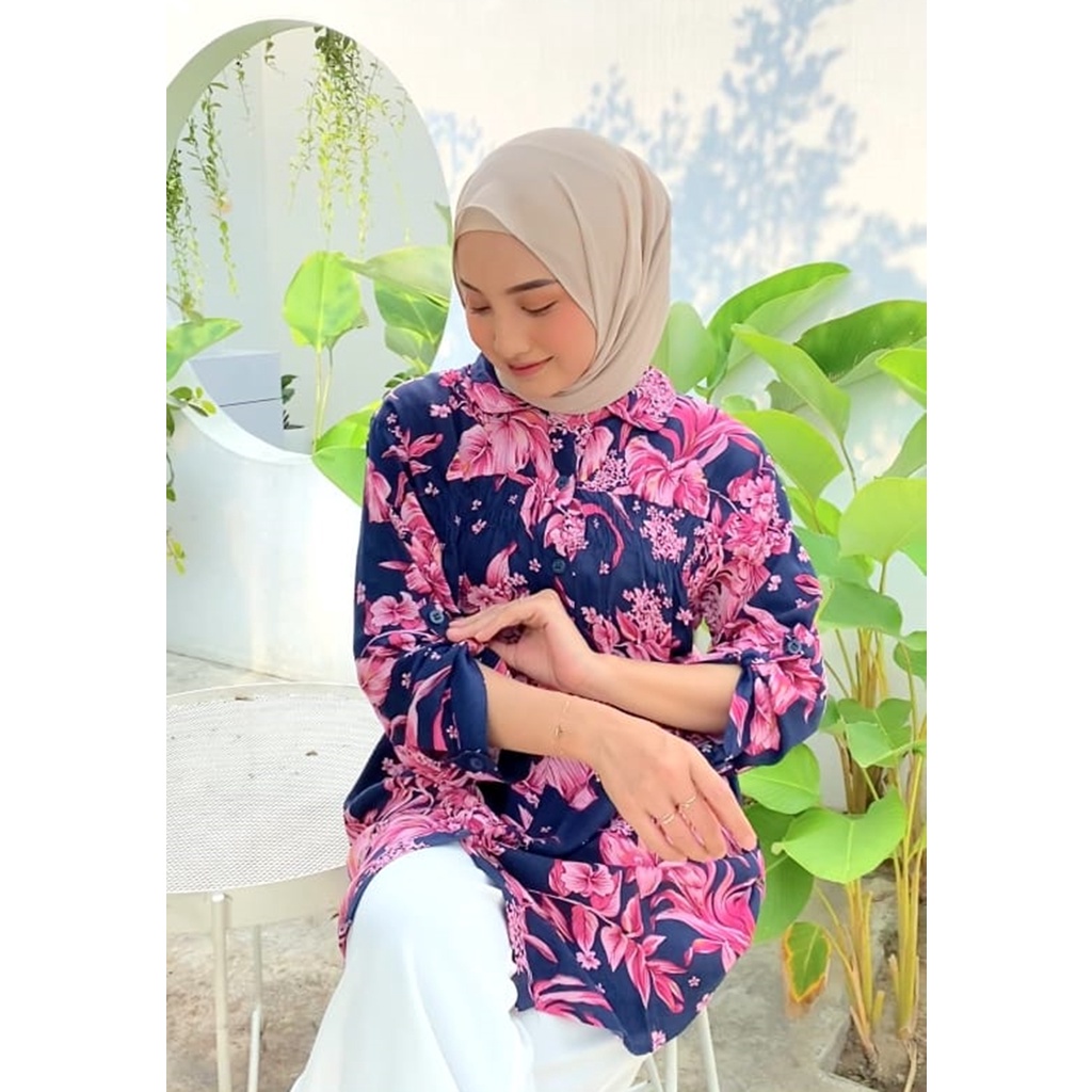 Atasan Kemeja Wanita Oversize adem Flower 301 Bestseller