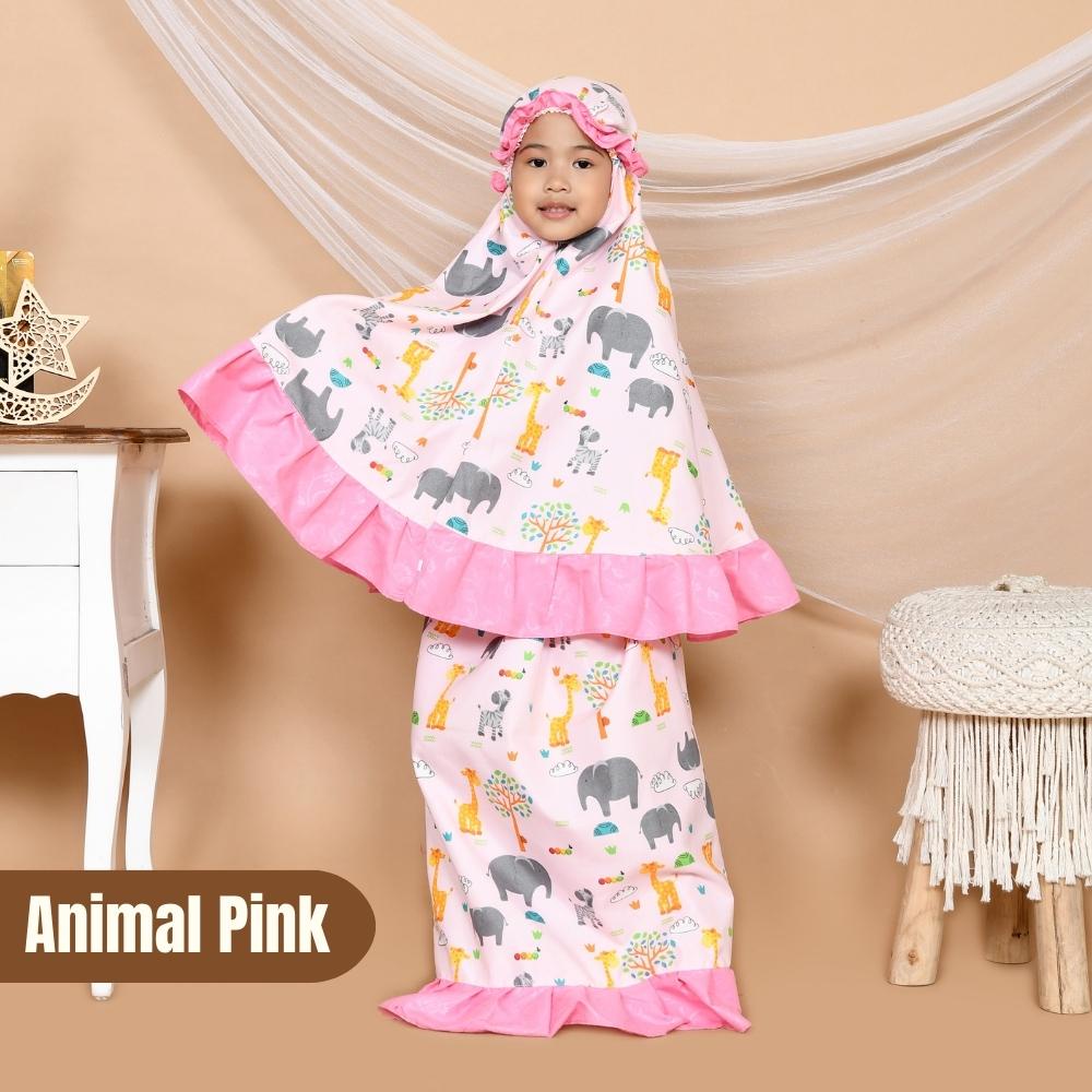 Alesha Mukena Anak Perempuan usia 1 - 6 Tahun ( kids Size M / L / XL ) - Animal Pink