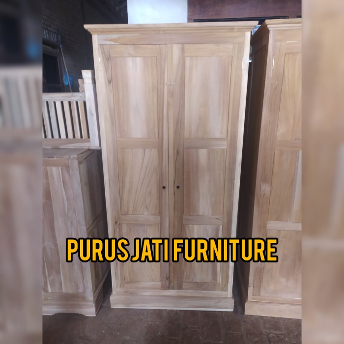 PJ1 Lemari Kosan 2 Pintu Almari Pakaian Anak Minimalis Kayu Jati Murah - BELUM FINISHING