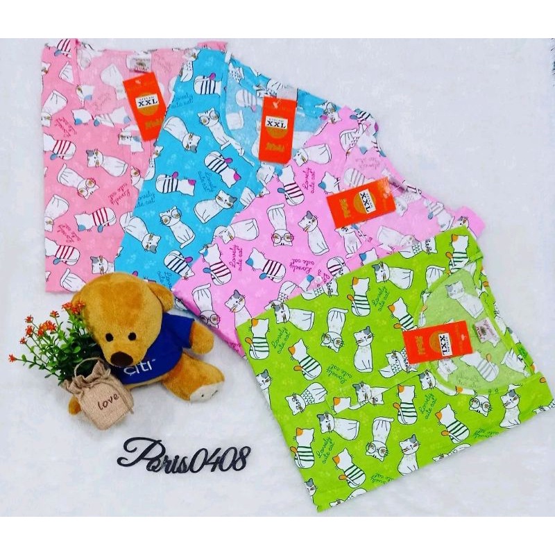 Baju Tidur HOKI XXL Jumbo Katun wanita Celana 3/4 (Lovely Cute Cat)