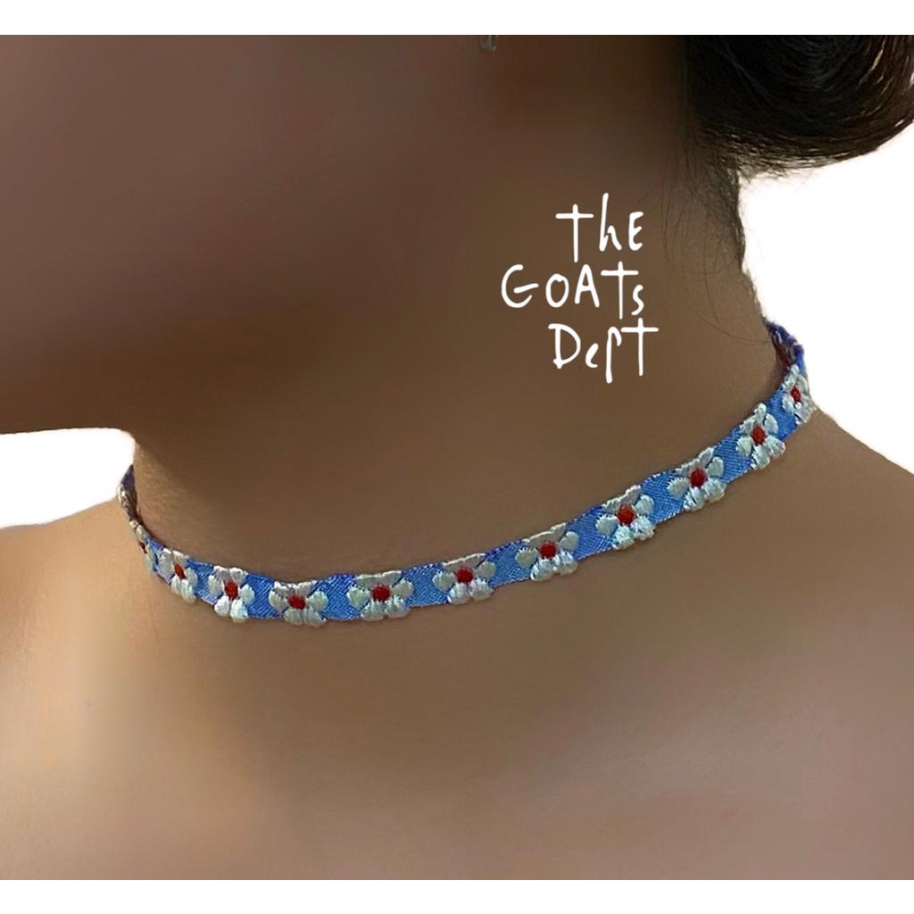 The Goats Dept - Original Choker Lily Blue Flower / tgd668 kalung bunga wanita kain rajut biru hadia