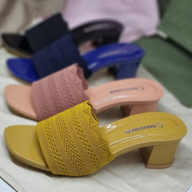 TERMURAH Sepatu Sandal Heels Rajut Selop Wanita/Sandal Dixie Rajut/Sendal Selop Kokop Rajut