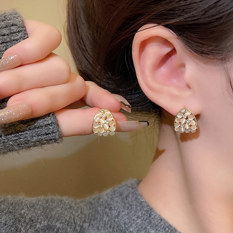 925jarum Perak Desain Baru Opal Anting Wanita Fashion Geometris Telinga Studs