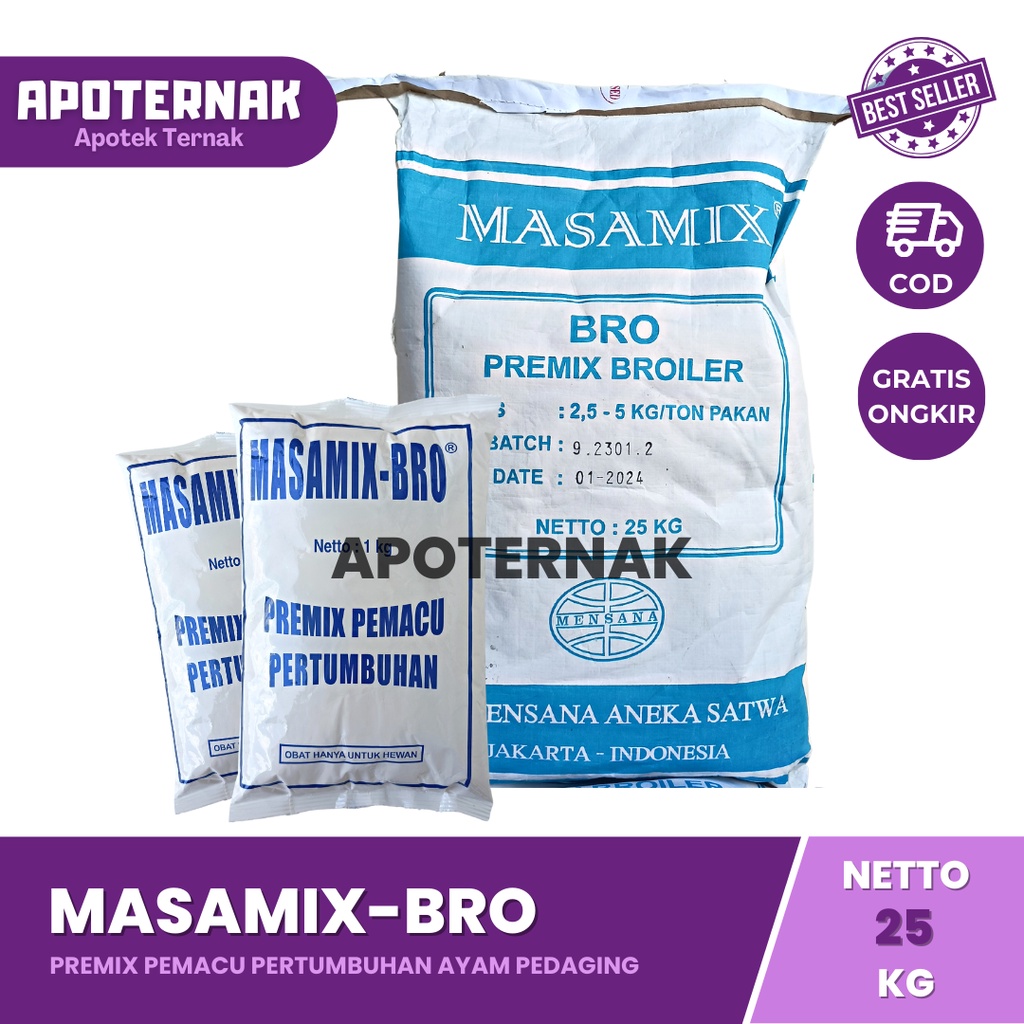 MASAMIX BRO 25 kg | Premix Broiler Pemacu Pertumbuhan Ayam Pedaging Broiler | Lebih Cepat Gemuk | Bobot Ayam Naik