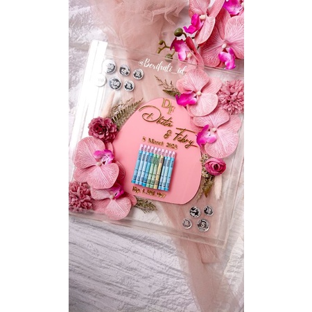 Bingkai Mahar / Frame Mahar Pernikahan Tetes Air Tema Transparant Acrylic with Orchid Flower and Dri