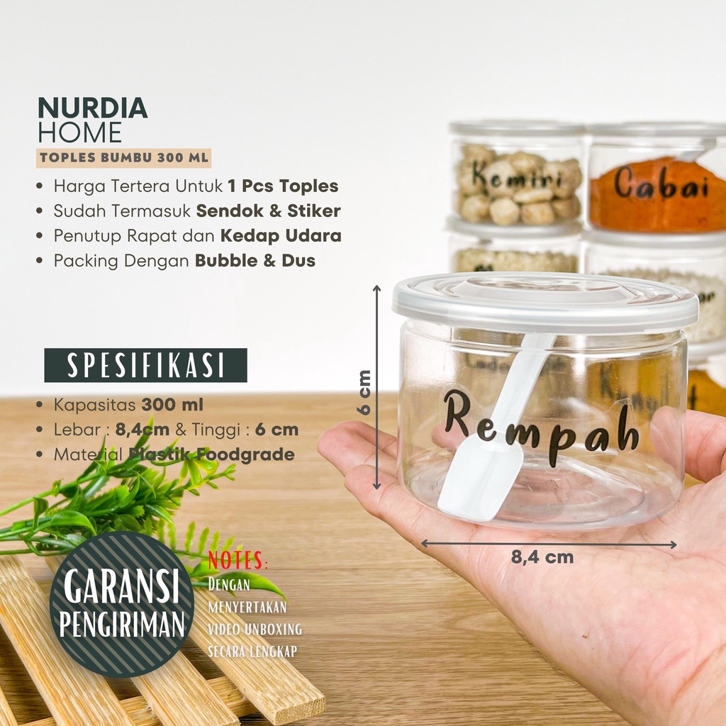 Toples Bumbu Dapur 300 ml Nurdia Home (Tempat bumbu dapur / Wadah bumbu / Botol Bumbu) - J02