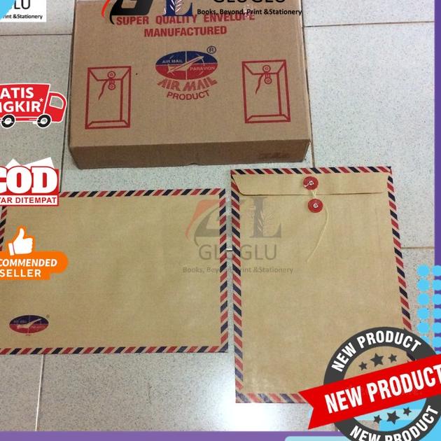 

✨MEN SALE✨ Amplop Coklat Folio Air Mail 310 Tali (50 lembar ) + Gratis 2 pcs Pulpen Hitam joyko 