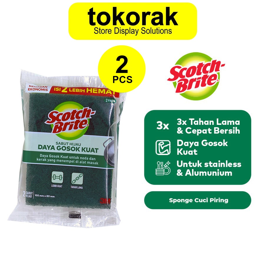 SCOTCH BRITE 3M SABUT HIJAU CUCI PIRING ISI 2 PCS ID-PAD 2GT 10 2 GT