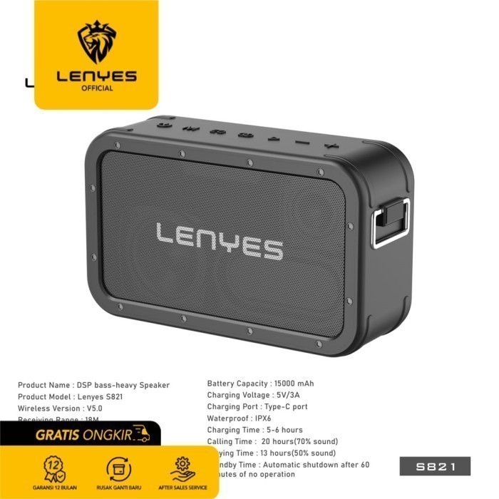 Lenyes S821 Wireless Bluetooth Speaker Waterproof Heavy Bass DSP Hi-Fi WIRELESS SPEAKER PORTABLE SPEAKER MUSIC BOX BLUETOOTH spiker outdoor original