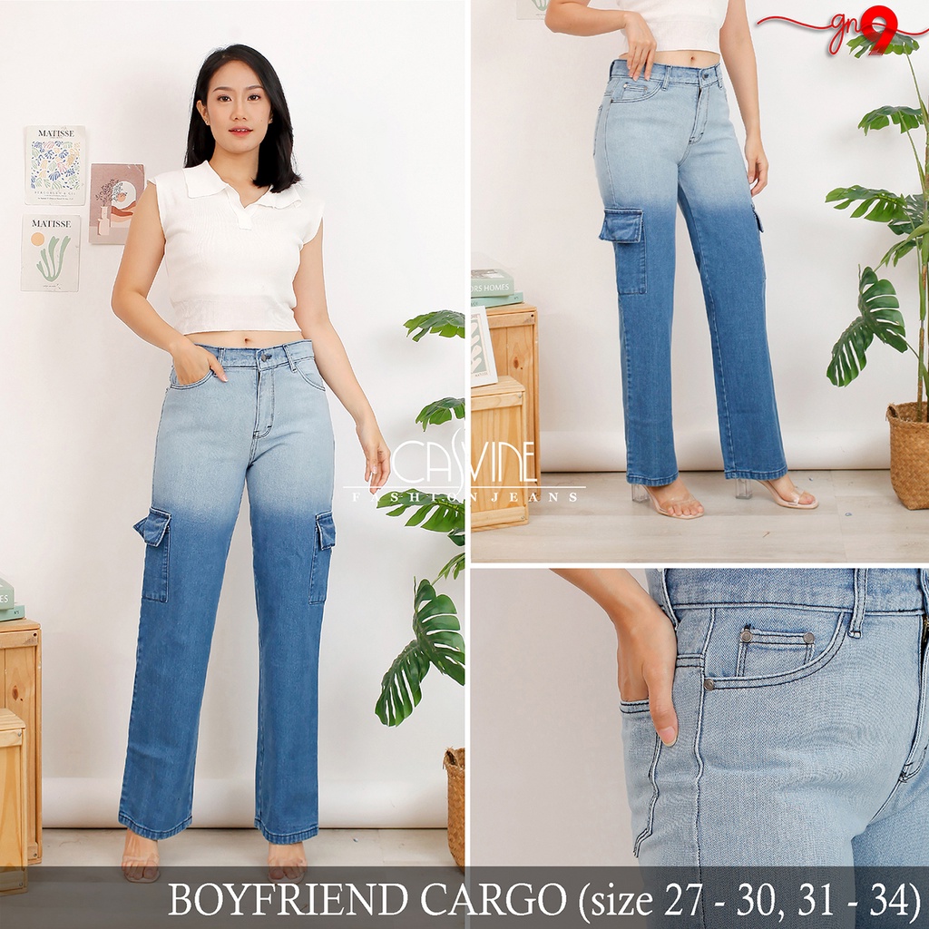 CASVINEJEANS | Celana Boyfriend Cargo Cewek Wanita Bigsize Jumbo Non-Stretch Ready 5 Warna