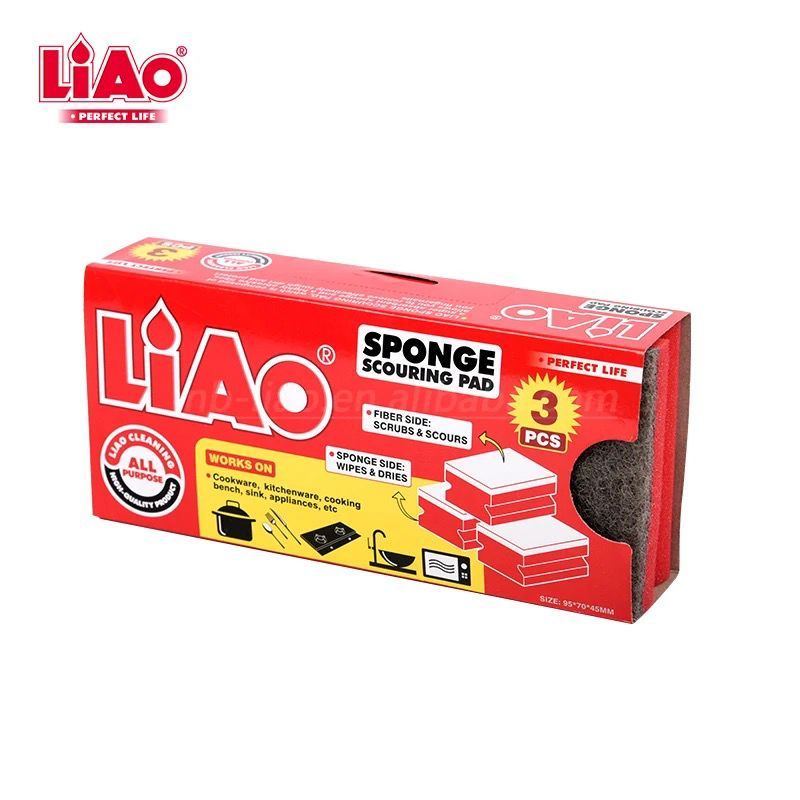 LIAO Spons Sabut Cuci Piring isi 3 pcs Anti Gores Sponge Serbaguna (H130030)