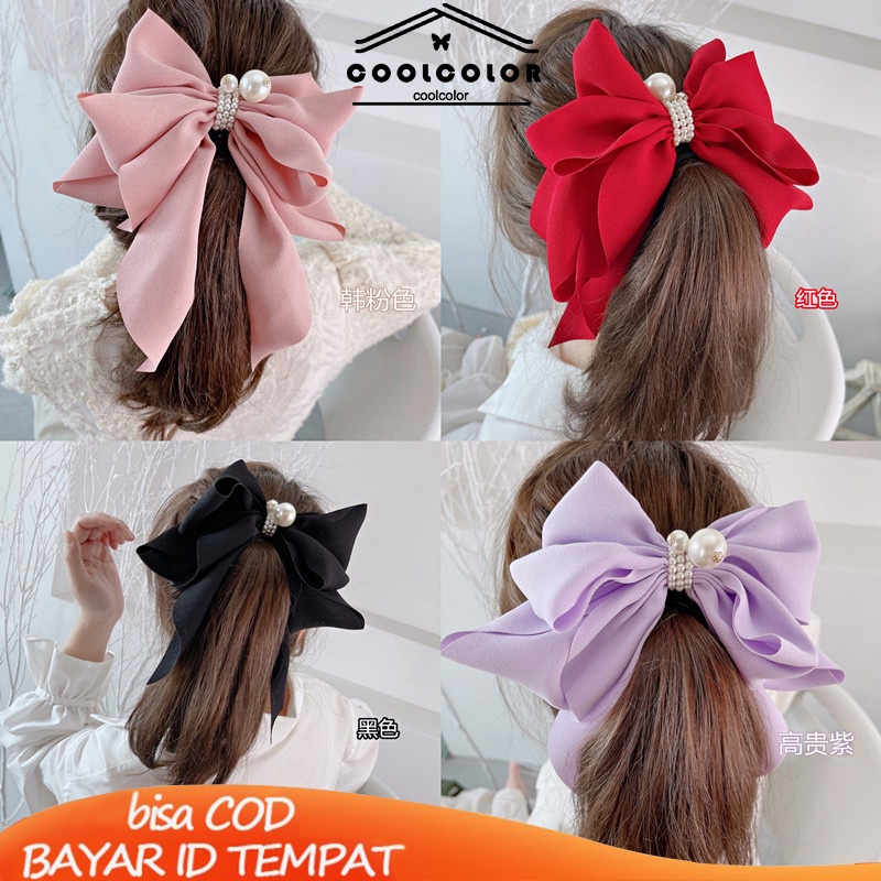 COD❤️Korea Jepit Rambut Busur Besar Pita Mutiara Pita Rambut Klip Rambut Gadis Lucu- cl