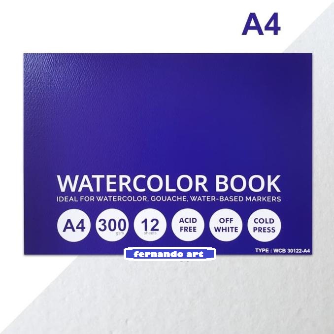 

Watercolor Book V-Tec A4 300gsm 12 Sheet / Buku Cat Air V-Tec A4 300gsm 12 Lbr WCB 30122-A4