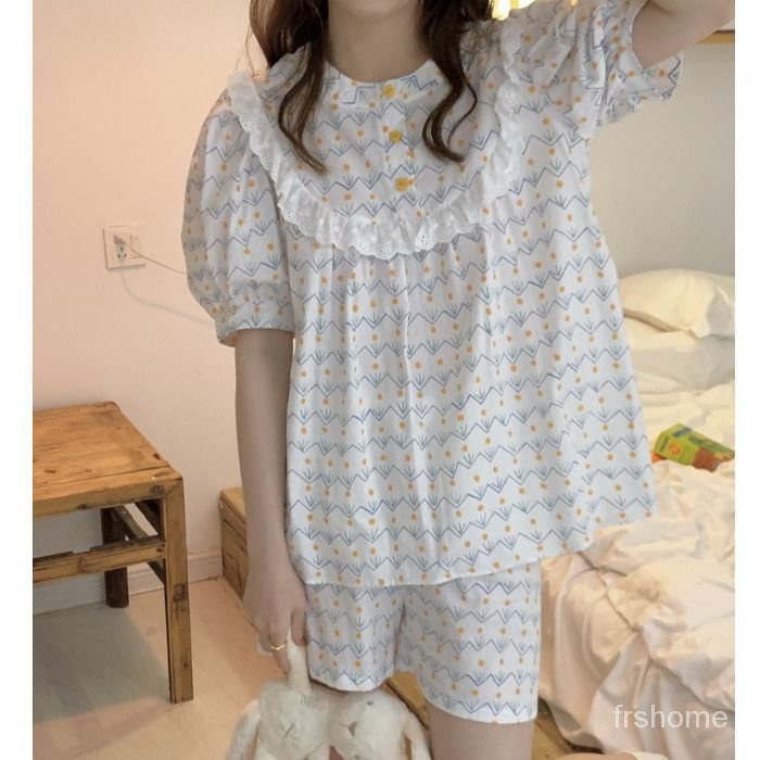 ins putri angin renda renda renda manis piyama wanita musim panas musim panas baru celana pendek len