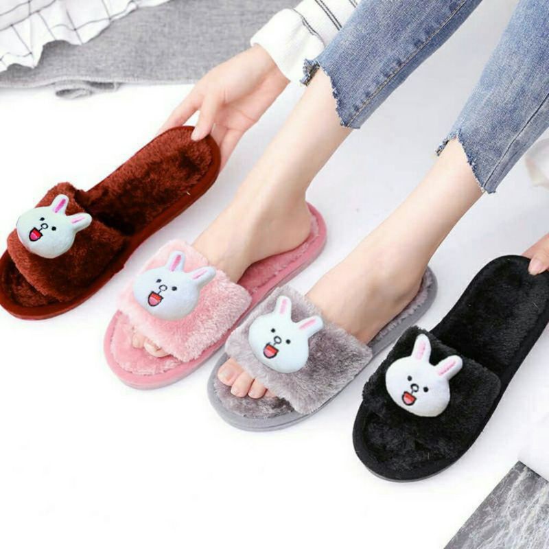 Sandal Rumah Sandal Slop Bulu Boneka Rabbit