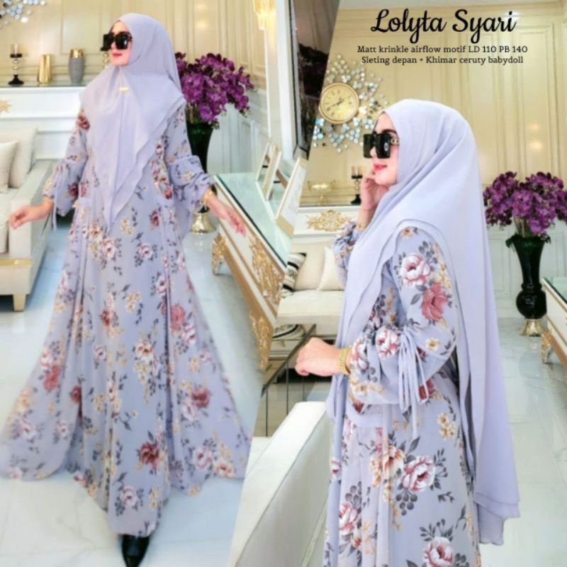 dress (Lolyta Syari) maxy gamis perempuan brukat  dres brokat muslim baju kondangan maxi pesta modern import murah