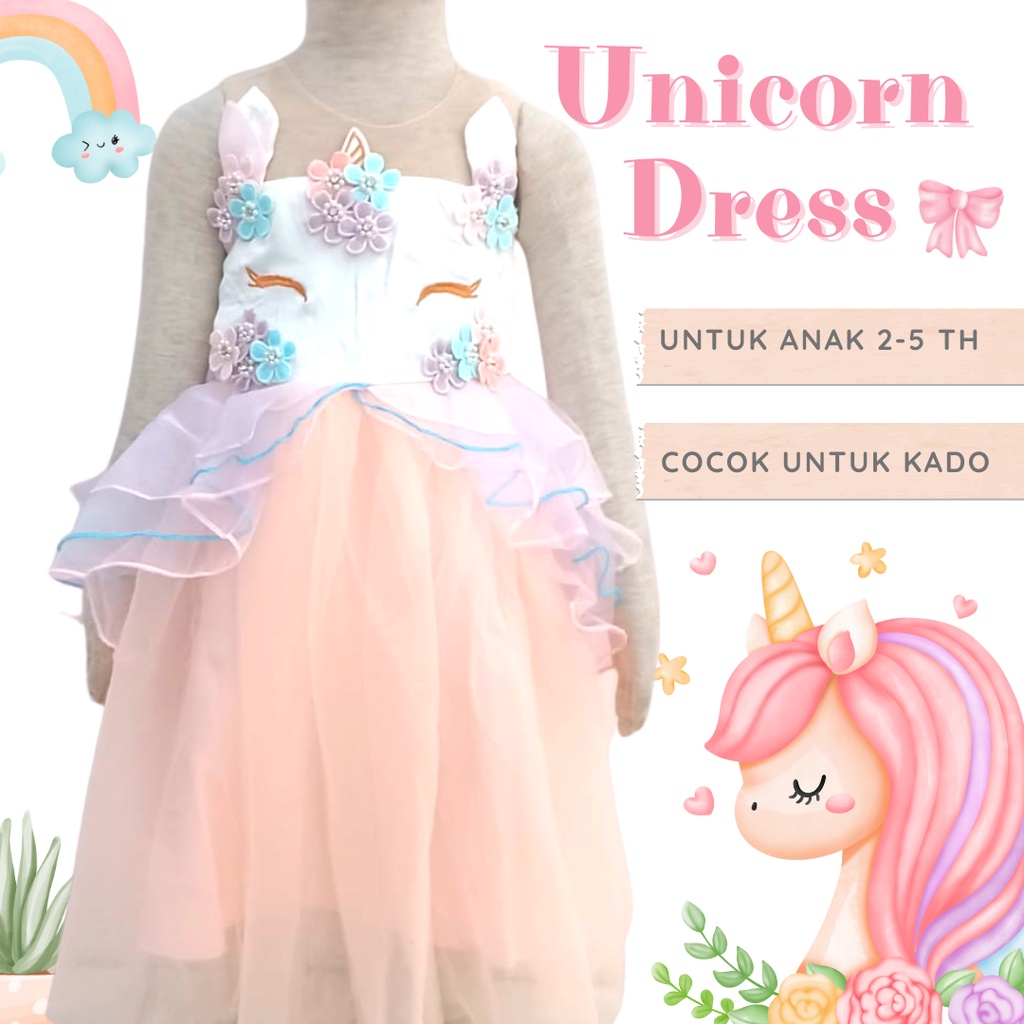 Dress Anak Perempuan import Tutu Unicorn peach 2 3 4 5 tahun Kostum korean Rok kids girl Kado Ulang Tahun Ultah