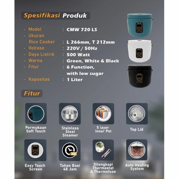 Rice Cooker Digital Low Sugar Low Carbo SEKAI / Penanak Nasi Magic Com Anti Gemuk 1.2 L / CMW 720 LS