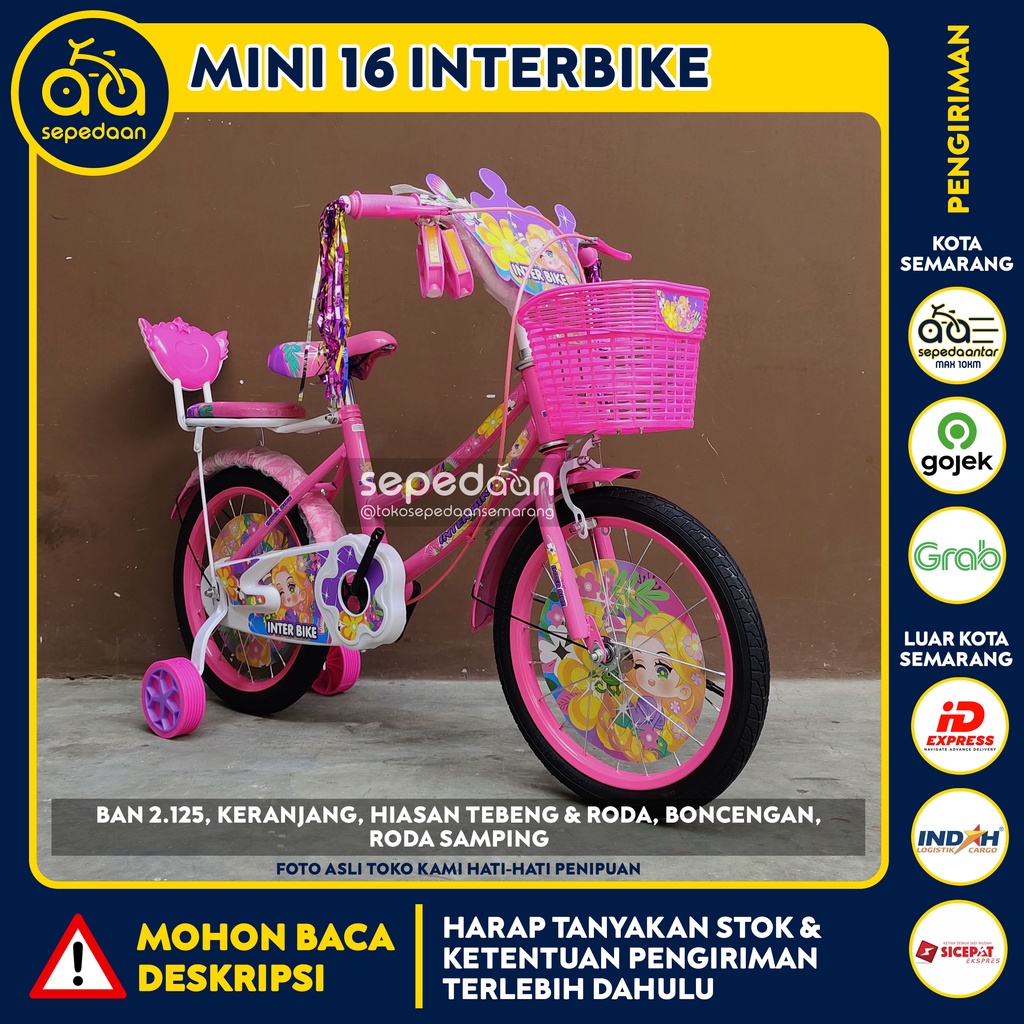 Sepeda Anak MINI CTB 12 16 18 INTERBIKE - keranjang cewek perempuan