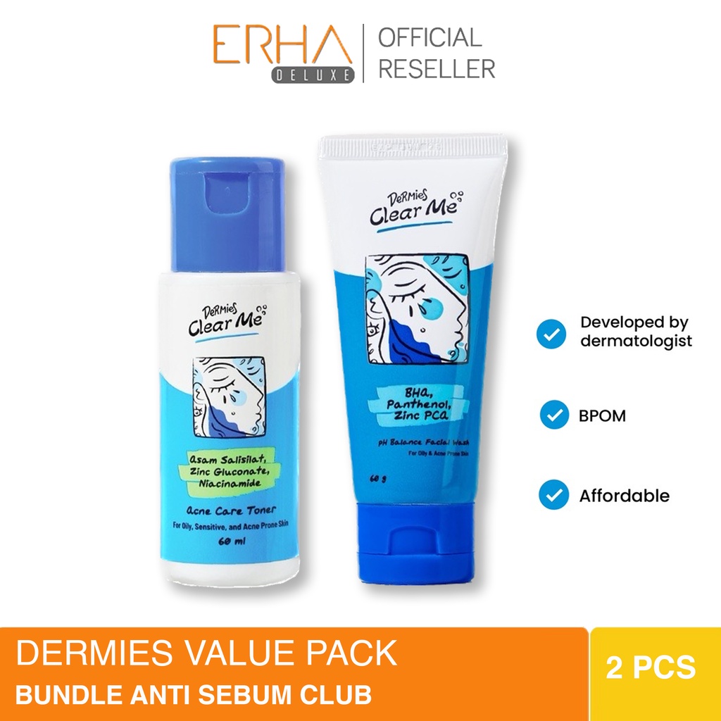 Dermies Anti Sebum - Face Wash &amp; Toner with Niacinamide BHA Zinc PCA - Pembersih Wajah