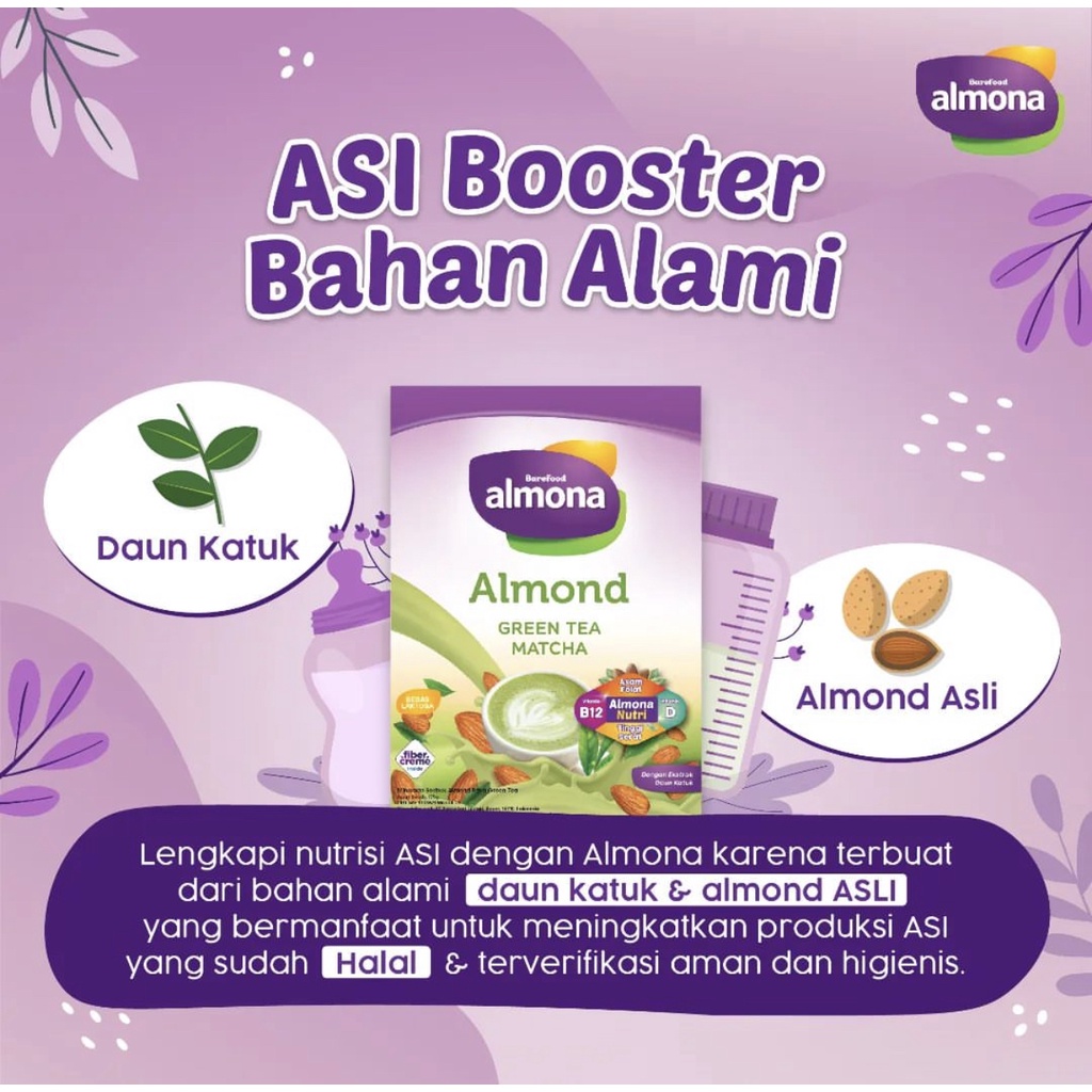 ALMONA Almond Milk Powder with Daun Katuk - Asi Booster - Rendah Gula - Tinggi Serat - Dairy Free - Barefood - Susu Almon Pelancar Asi