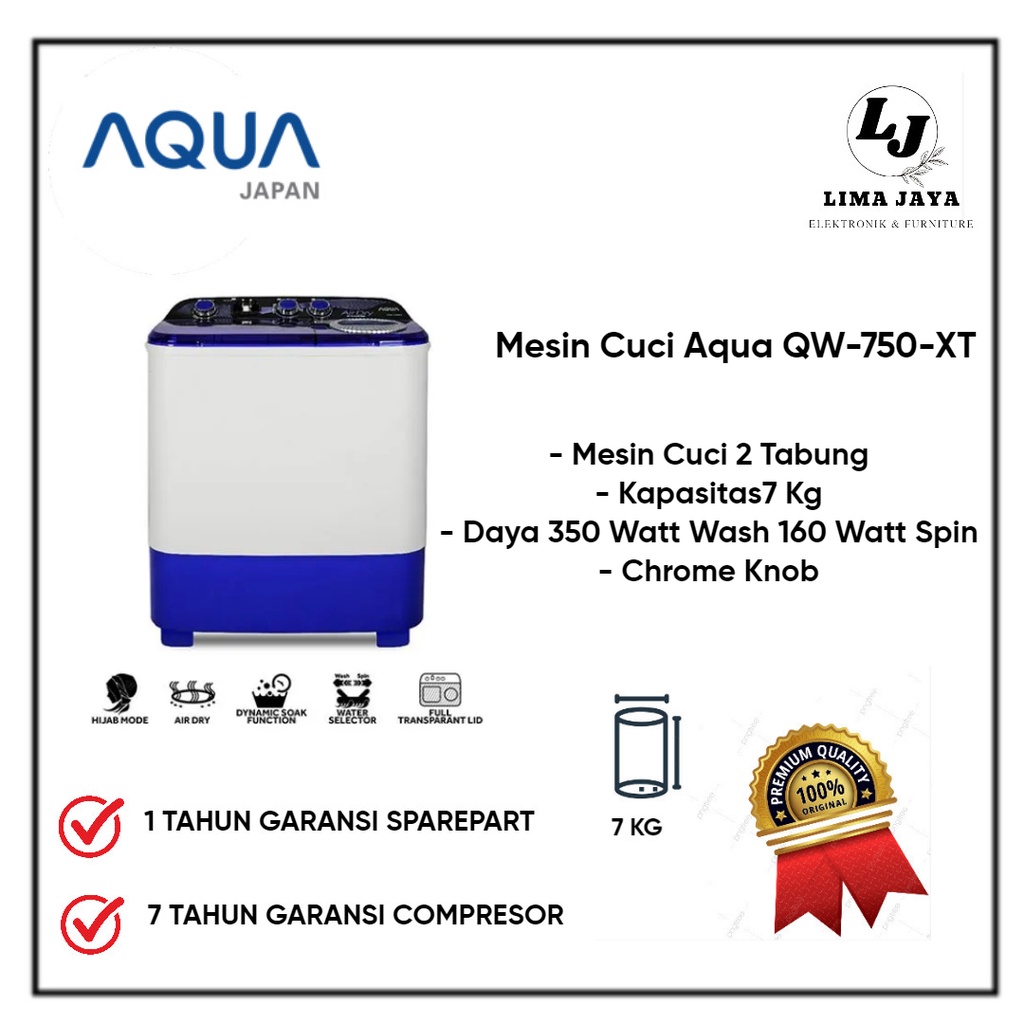 Mesin Cuci 2 Tabung AQUA QW750XT/QW760XT Mesin Cuci Dua Tabung Aqua 7 Kg