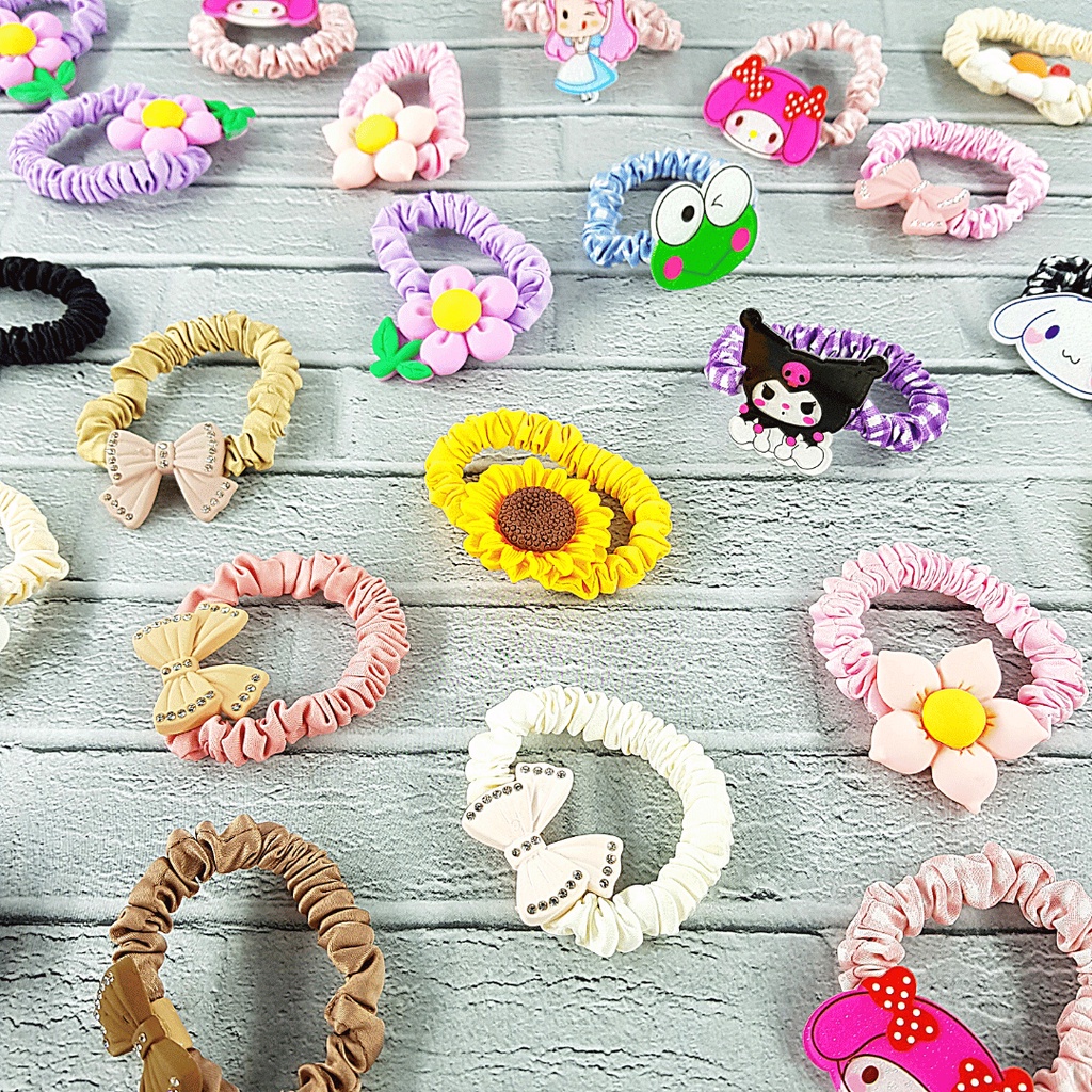 𝘈𝘉𝘎✰IKAT RAMBUT PITA SCRUNCHIE ALA KOREA ANAK PEREMPUAN MOTIF RANDOM AKSESORIS RAMBUT 1264