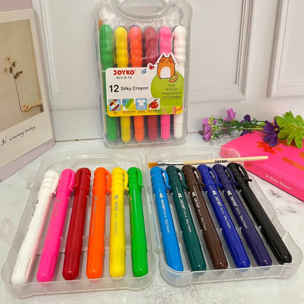 Silky Crayon JOYKO Krayon halus 12 warna (1 set) free brush termurah alat mewarnai sekolah anak best quality perlengkapan menulis stationary terbaik bisa grosir dan cod spesial