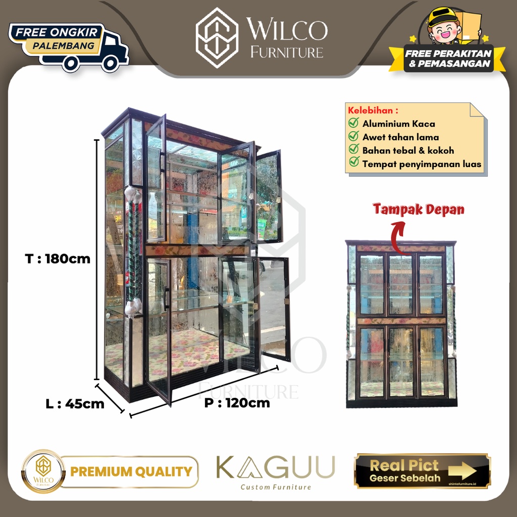 Lemari Hias Aluminium / Lemari Kaca Pajangan Ruang Tamu Custom KAGUU