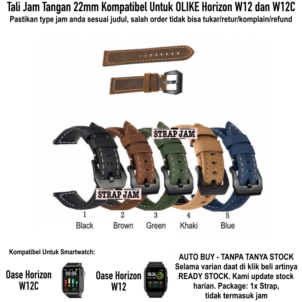 Crazy Horse Strap Olike Horizon W12 W12C - Tali Jam Tangan 22mm Leather Kulit Tebal Buckle Besar