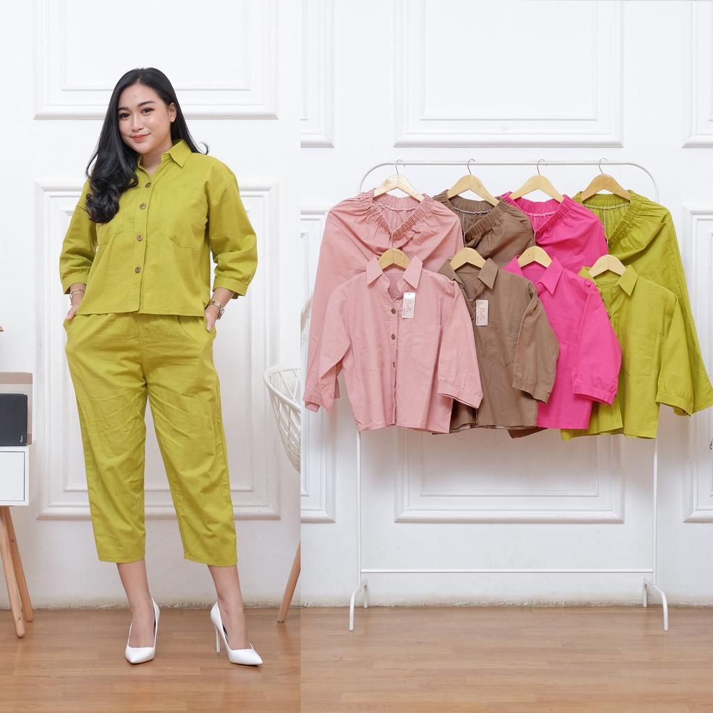 ONE SET CROP Setelan wanita terbaru, BELA SET, BUSUI Setelan Wanita Atasan setelan kulot, setelan wanita polos terbaru+Celana Kekinian one set terb